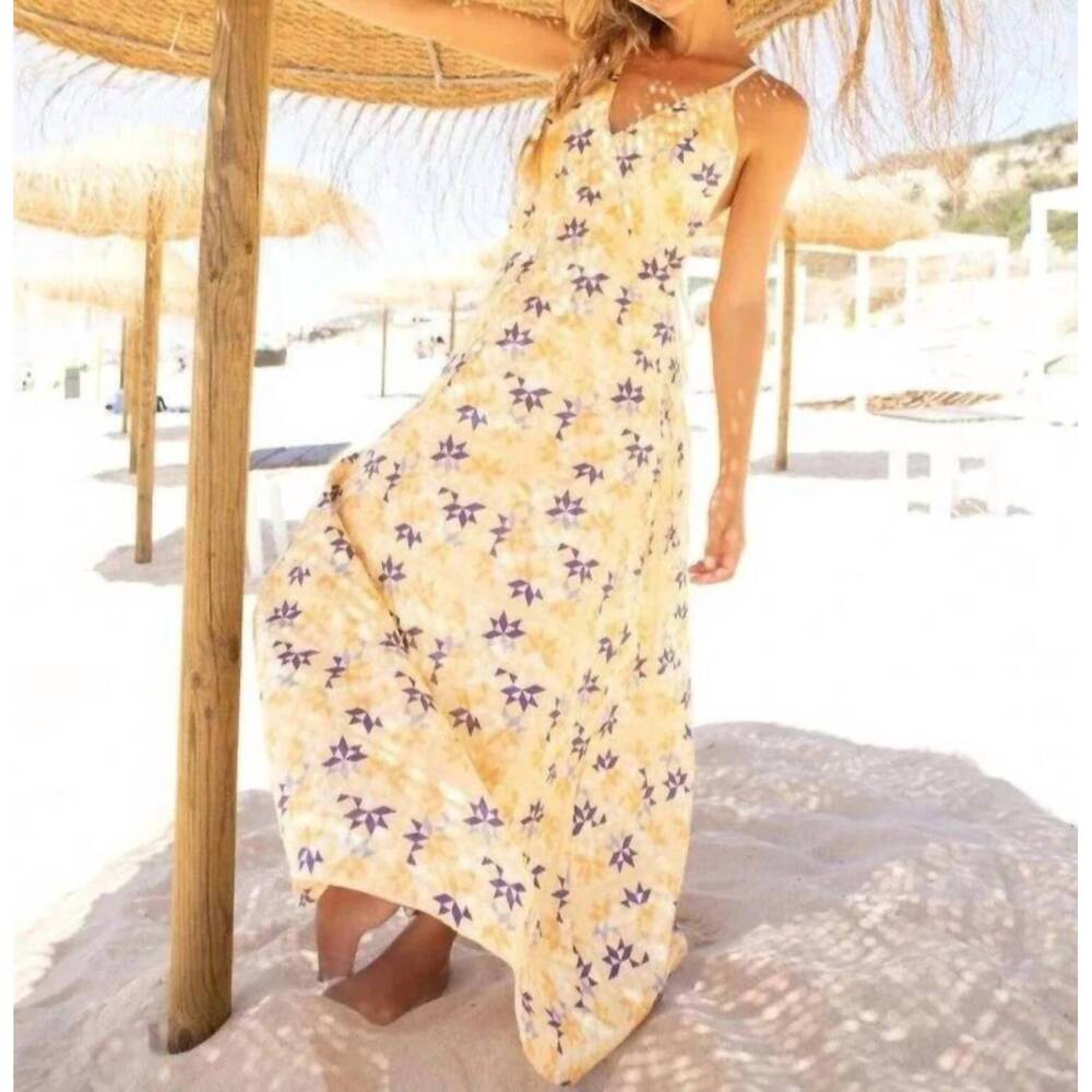 NEW ODILE josefin halter midi dress in yellow bird